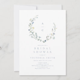 ダスティブルーワイルドフラワーボ素朴ホブライダルシャワー 招待状