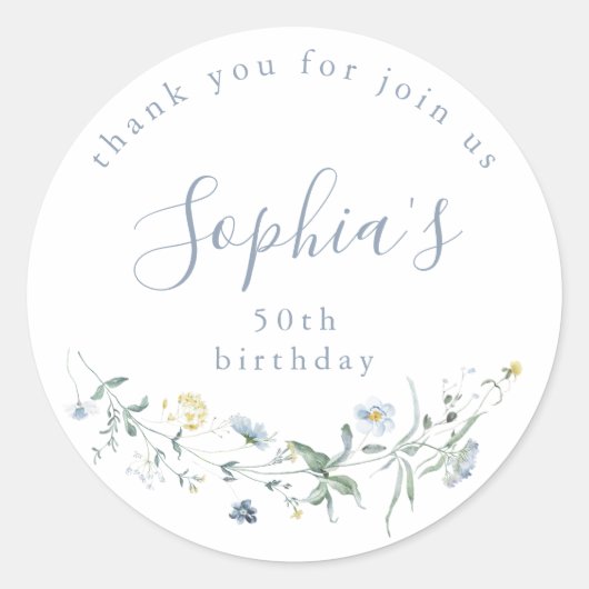 ダスティブルーワイルドフラワーボ素朴ホ誕生日の恩恵 ラウンドシール (正面)