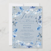ダスティブルーワイルドフラワーラブイン開花ブライダルシャワー 招待状 (正面)