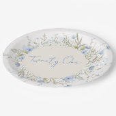 ダスティブルーワイルドフラワーリース21st誕生日パーティー ペーパープレート (アングル)