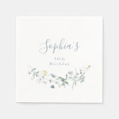 ダスティブルーワイルドフラワー素朴ボホエージエイジ誕生日 スタンダードカクテルナプキン (正面)