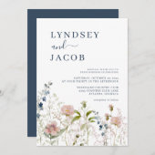 ダスティブルーワイルドフラワー結婚式招待状 招待状 (正面/裏面)