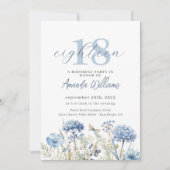 ダスティブルーワイルドフラワー18誕生日招待状 招待状 (正面)