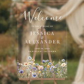 ダスティブルーワイルドフラワー24x36結婚の歓迎 アクリルサイン