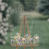 ダスティブルーワイルドフラワー24x36結婚の歓迎 アクリルサイン