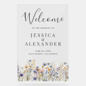 ダスティブルーワイルドフラワー24x36結婚の歓迎 アクリルサイン (正面)