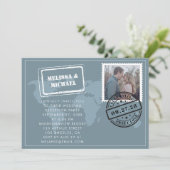 ダスティブルーワールドマップデスティネーションウェディング披露宴 招待状 (スタンド正面)