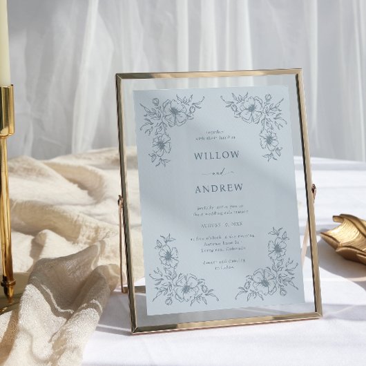 ダスティブルーヴィンテージウェディング招待状 招待状