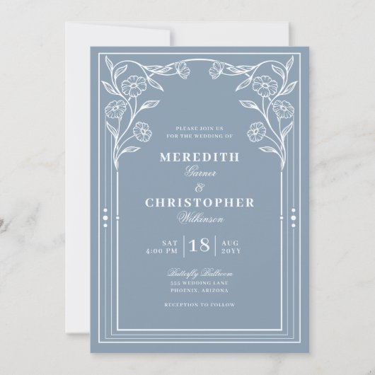 ダスティブルーヴィンテージウェディング 招待状 (正面)