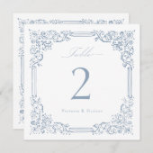 ダスティブルーヴィンテージエレガントフレームスクリプトテーブル番号 (正面/裏面)