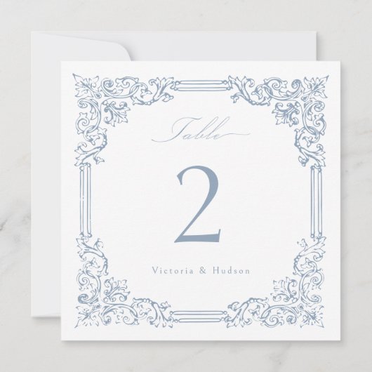 ダスティブルーヴィンテージエレガントフレームスクリプトテーブル番号 (裏面)