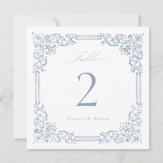 ダスティブルーヴィンテージエレガントフレームスクリプトテーブル番号 (正面)