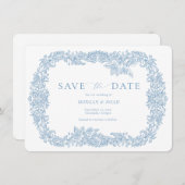 ダスティブルーヴィンテージバロックフローラ保存日 招待状 (正面/裏面)