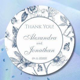 ダスティブルーヴィンテージフランスのフローラ結婚サンキュー ラウンドシール