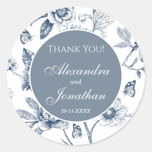 ダスティブルーヴィンテージフランスのフローラ結婚サンキュー ラウンドシール (正面)