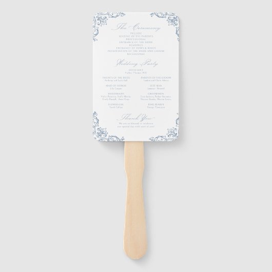 ダスティブルーヴィンテージフレームエレガントなウェディングプログラム ハンドファン (裏面)