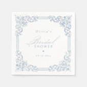 ダスティブルーヴィンテージフレームエレガントブライダルシャワー スタンダードカクテルナプキン (正面)