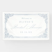 ダスティブルーヴィンテージフレームエレガントブライダルシャワー 横断幕 (横)