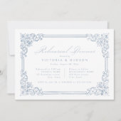 ダスティブルーヴィンテージフレームエレガントリハーサルディナー 招待状 (正面)