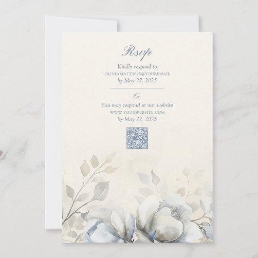 ダスティブルーヴィンテージフローラエレガントウェディング 招待状 (裏面)