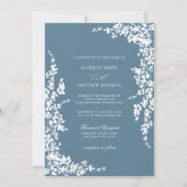ダスティブルーヴィンテージフローラガーデンクラシック結婚ズ 招待状 (正面)