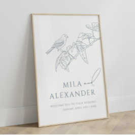 ダスティブルーヴィンテージフローラソングバード結婚の歓迎 ポスター