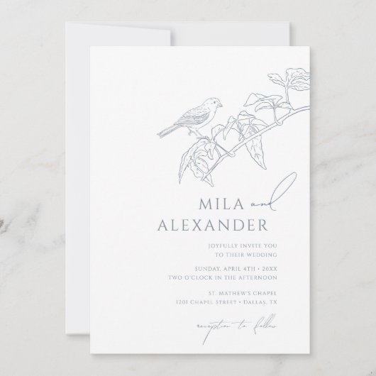 ダスティブルーヴィンテージフローラソングバ結婚ードズ 招待状 (正面)