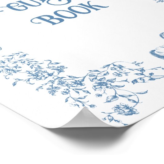 ダスティブルーヴィンテージフローラベビーシャワーゲストブック ポスター (角)