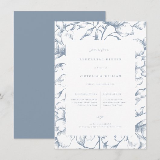 ダスティブルーヴィンテージフローラリハーサルディナー 案内状 (正面/裏面)