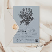 ダスティブルーヴィンテージフローラロマンチック庭園の結婚式 招待状