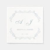 ダスティブルーヴィンテージフローラロマン結婚ティック スタンダードカクテルナプキン (正面)