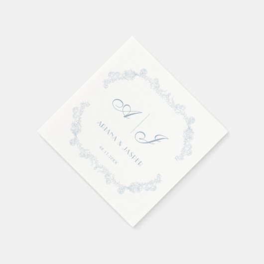 ダスティブルーヴィンテージフローラロマン結婚ティック スタンダードカクテルナプキン (角)
