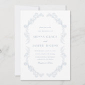 ダスティブルーヴィンテージフローラロマン結婚ティック 招待状 (正面)