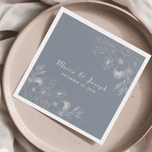 ダスティブルーヴィンテージフローラ結婚ズナプキン スタンダードカクテルナプキン