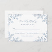 ダスティブルーヴィンテージフローラ結婚式RSVPカード 出欠カード (正面/裏面)