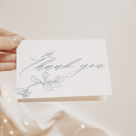 ダスティブルーヴィンテージモダンフローラ結婚ズ サンキューカード