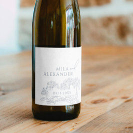 ダスティブルーヴィンテージモダンフローラ結婚ズ ワインラベル