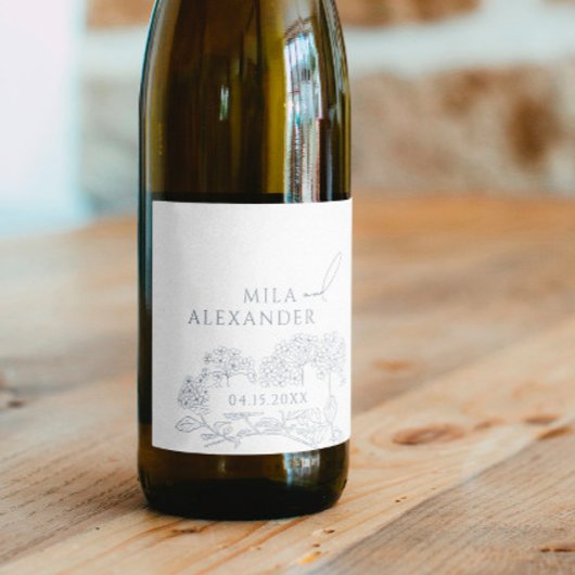 ダスティブルーヴィンテージモダンフローラ結婚ズ ワインラベル
