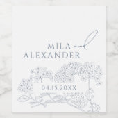 ダスティブルーヴィンテージモダンフローラ結婚ズ ワインラベル (シングルラベル)