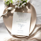 ダスティブルーヴィンテージモダンフローラ結婚式RSVP エンクロージャーカード