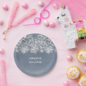 ダスティブルーヴィンテージレース結婚ズ ペーパープレート (パーティー)