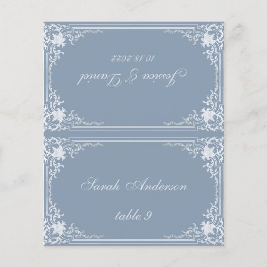 ダスティブルーヴィンテージ印刷名結婚の座席表 (正面)