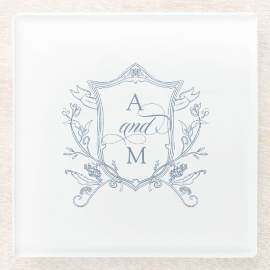 ダスティブルーヴィンテージ結婚クレスト ガラスコースター (正面)