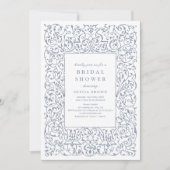 ダスティブルーヴィンテージ華美フレームブライダルシャワー 招待状 (正面)