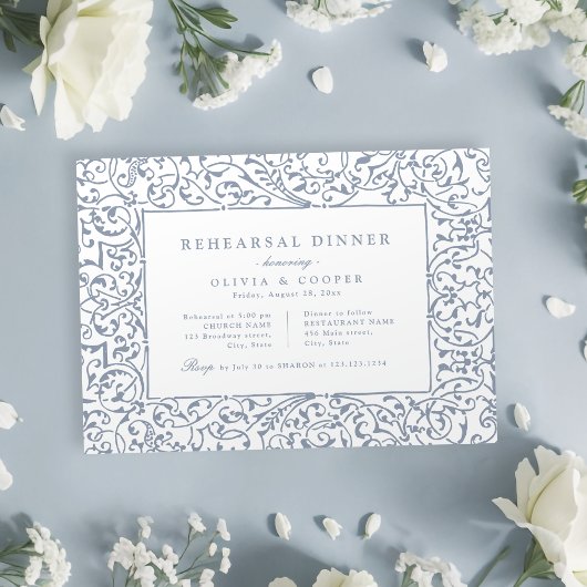 ダスティブルーヴィンテージ華美フレームリハーサルディナー 招待状