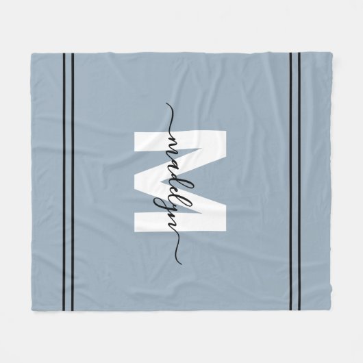 ダスティブルー名パーソナライズされたモノグラム フリースブランケット (正面(横))