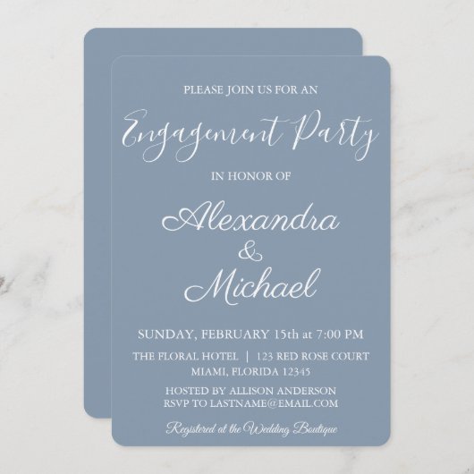 ダスティブルー婚約パーティ招待状 招待状 (正面/裏面)