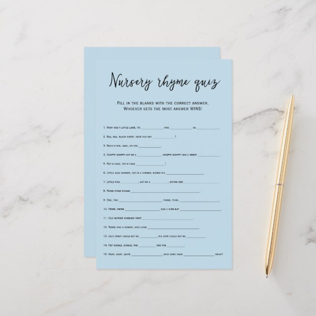 ダスティブルー子供部屋韻クイズ赤ちゃんシャワーゲーム (正面/裏面インサイチュ)