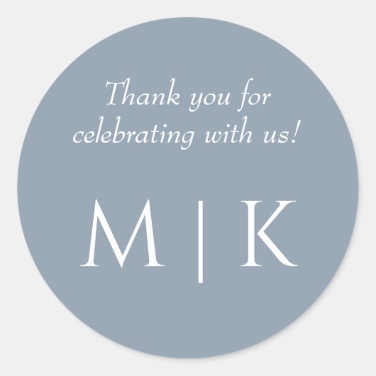 ダスティブルー感謝モノグラムミニマル結婚ズ ラウンドシール (正面)