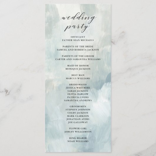 ダスティブルー抽象芸術ブラシストローク結婚式 プログラム (裏面)